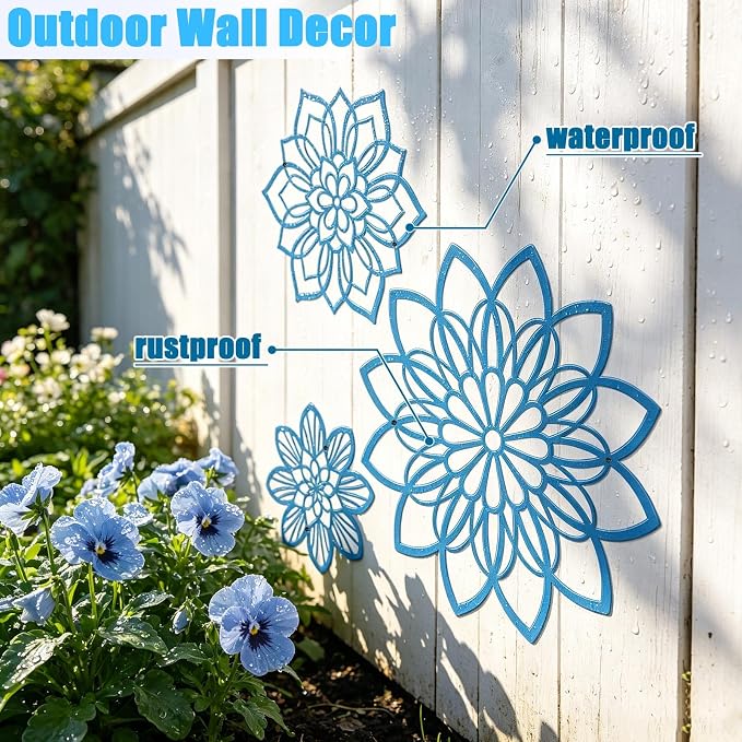 Zzbakress 3 Pcs Metal Flowers Wall Art Bathroom Wall Decor (Blue Elegant) | Farmhouse Flower Bathroom Decor Wall Decorations For Bathroom, Living Room, Office, Kitchen, Hallway And Outdoor