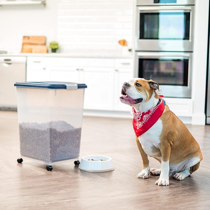 IRIS USA Dog Food Storage Container, Up to 54 lbs, Navy, Made in USA