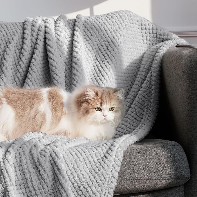 Whale Flotilla Extra Large Soft Fleece Throw Blanket for Couch | 50x70 Inch, Light Grey, Suitable for Sofa Chair Bed, Fluffy Fuzzy Jacquard Blankets for All Season, Lightweight and Cozy
