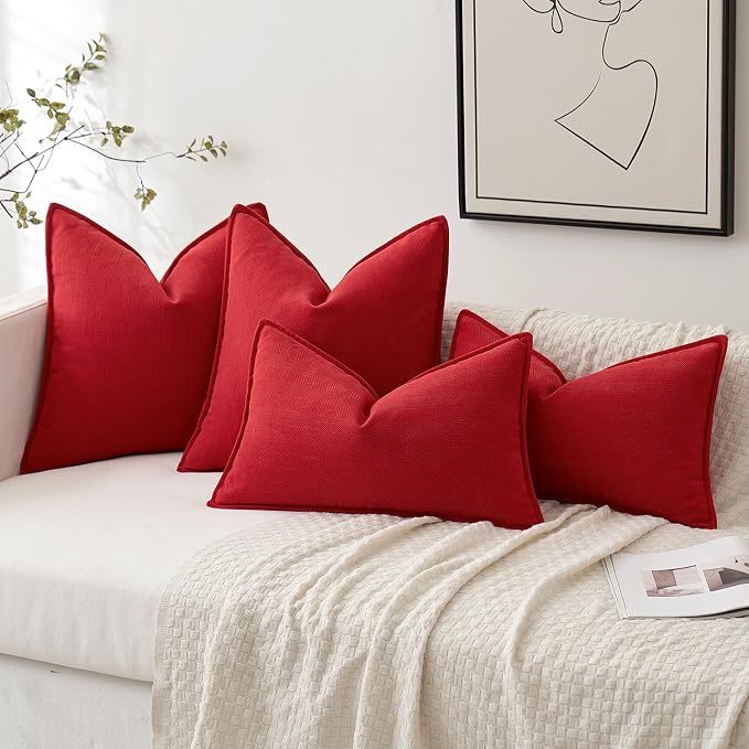 MIULEE Pack of 2 Red Decorative Chenille Pillow Covers 16x16 Inch | Soft Couch Throw Pillows,Farmhouse Cushion Covers with Elegant Design for Sofa,Bedroom,Living Room,Spring Home Decor