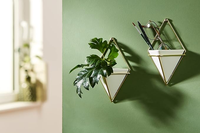 Umbra Trigg Hanging Planter for Small Plants, Set of 2, Small, White/Brass