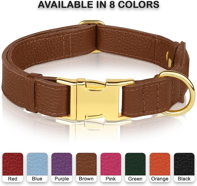 Leather Airtag Dog Collar - Soft Tracking Dog Collar with Apple AirTag Holder and Metal Buckle - Safety GPS Pet Collars for Small Medium Large Dogs Puppy Pink Red (Brown, S, 12"-15" Neck Fit)