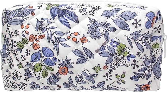 PAZIMIIK Small Quilted Makeup Bag,Zipper Cosmetic Pouch,Leaf White | Lightweight Cosmetic Bag Organizer for Women,Purse Storage Holds Makeup,Toiletries,Skincare,Beauty Essentials,Travel Items