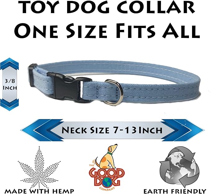 Hemp Toy Dog Collar, Puppy Dog Collar Available in Red, Yellow, Brown, Green, Blue, Purple, Pink, White, & Lt. Blue for Small and Teacup Size Tiny Dog (Light Blue)