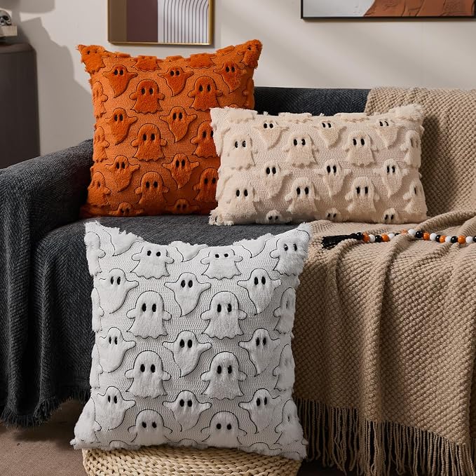 DFXSZ Halloween Pillow Covers 18x18 inch 2Pcs White Black Ghost Halloween Decor