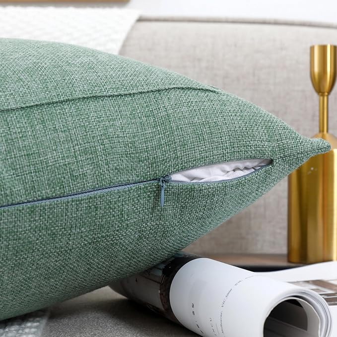 26x26 Inch Burlap Linen Throw Pillow Covers, Pack of 2 Decorative Farmhouse Rustic Neutral Euro Shams Cover Square Durable Cushion Cases for Sofa Couch Bed Home Decor, Sage Green