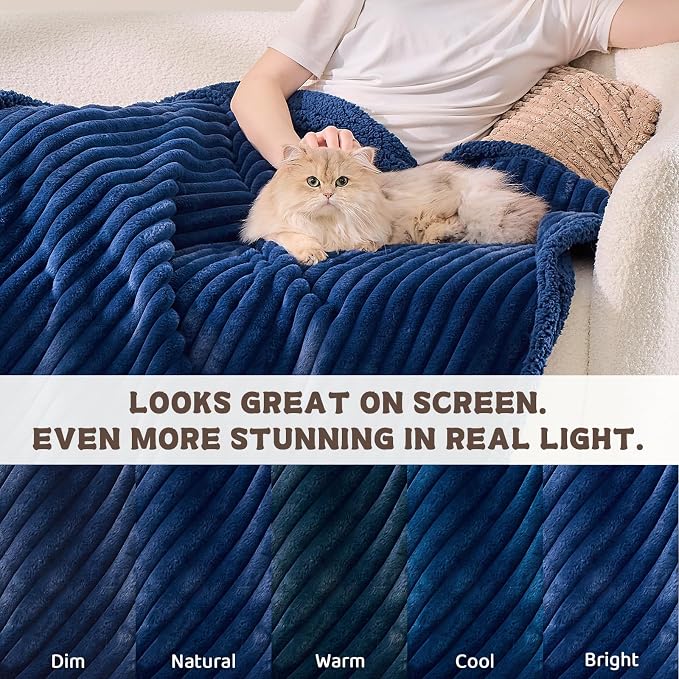 Waterproof Calming Dog Blanket for Large Dogs, Noiseless Soft Plush Pet Blanket for Bed, 500GSM Thick Faux Fur Pet Throw, Cozy Couch Furniture Protection Washable, Night Blue, 50x60IN