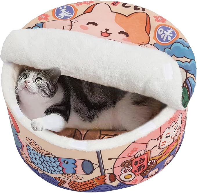 寵幸 Ramen Noodle Cat Bed, Soft Warm Washable for Cats Dogs | Creative Pet Nest, Indoor Use, Removable Cushion, Multi-Size Fit, Dog & Cat Dual Use