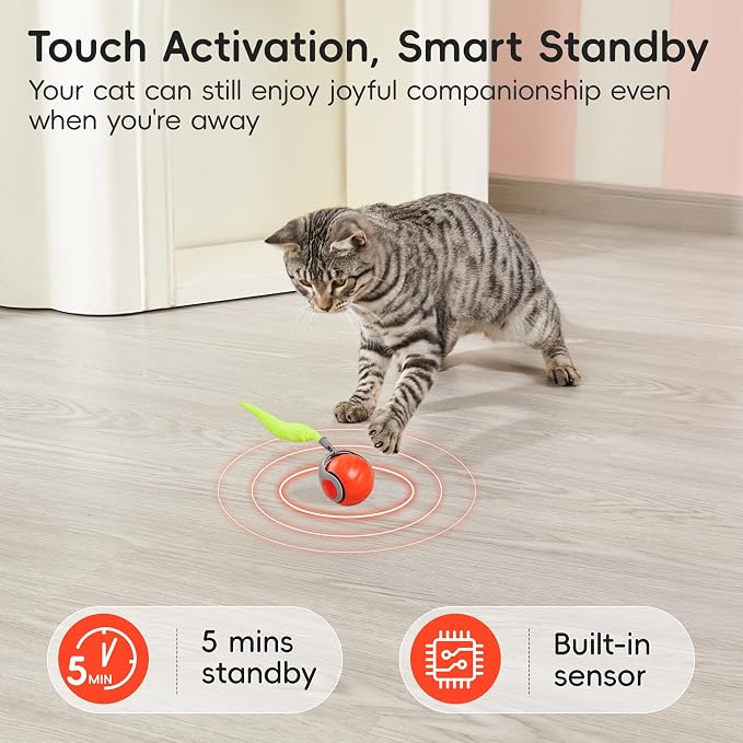 Potaroma Moving Ball Cat Toys with Feather Tail, Rechargeable