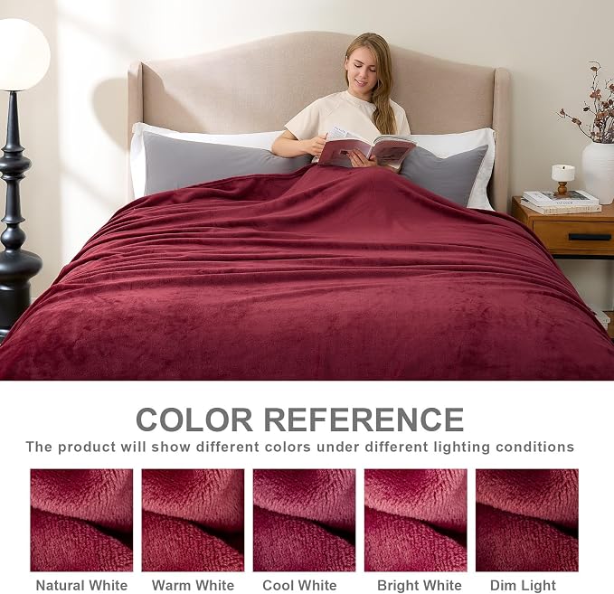 Hansleep Full Burgundy Red Fleece Blanket, Soft Flannel Bed Blanket | Fuzzy Cozy Blanket 84x90 Inches, Multi-use for Bed, Sofa, Couch, Travel, Camping, All Season Warm Lightweight Cover