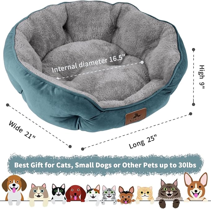 Medium Dog Bed for Medium Dogs, Cat Beds for Indoor Cats, Pet Bed for Puppy and Kitty, Extra Soft & Machine Washable with Anti-Slip & Water-Resistant Oxford Bottom, Teal, 25 inches