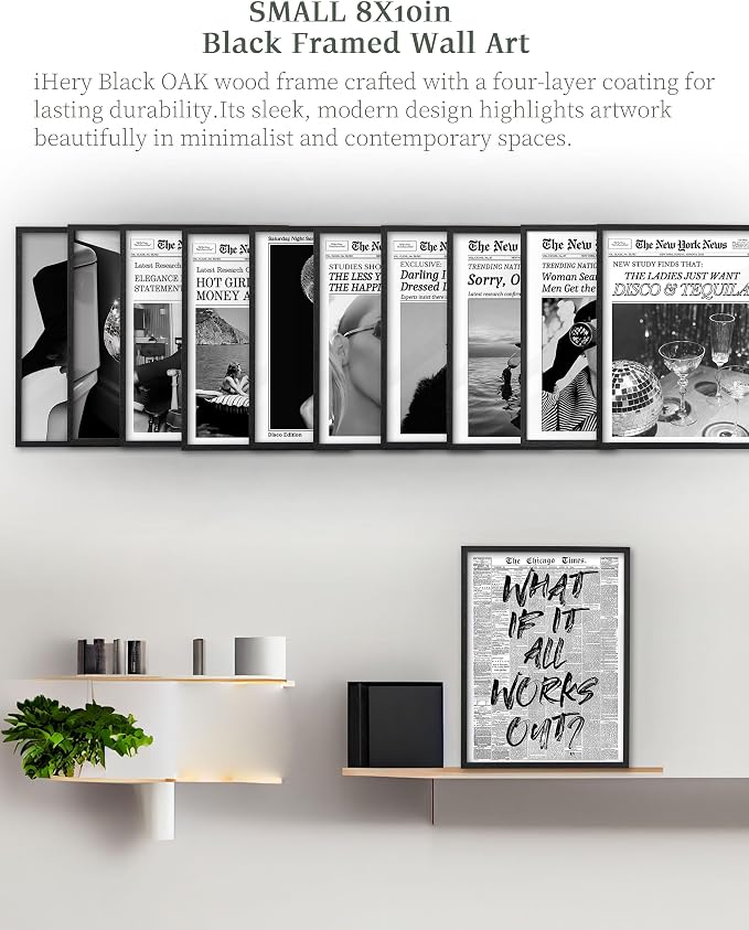 iHery 8x10in Disco Ball Toilet Paper Framed Bathroom Wall Art | Premium Black OAK Wood Frame with Canvas Print, Funny Black and White Decor for Bathroom, Powder Room Guest Bathroom 1Pack