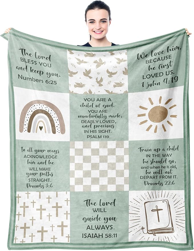 Baptism Gifts for Girl Boys, Baptismal Gift Blanket 40"x50", Christian Present, Baptism Favors Christening Gift, Religious Bible Catholic Gift Ideas Throw Blankets