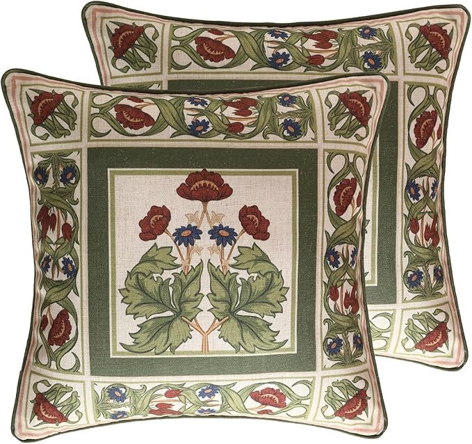 Elegant French Linen Throw Pillow Cover,Set of 2,18"x18"-Estonia C | Designer Vintage Square Pillow Cover,Concealed Zipper Design,Floral Pattern,Sofas,Bedroom,Living Room,Lounge Chairs