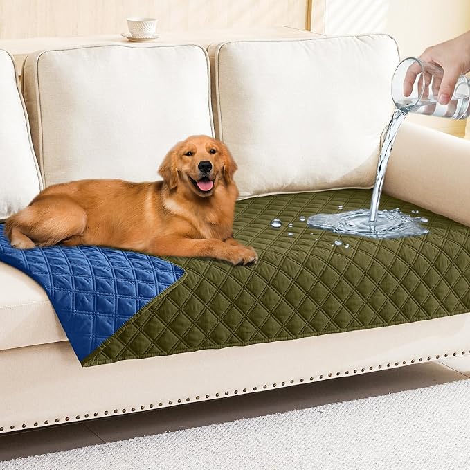 Smiry Waterproof Reversible Pet Couch Covers for Dogs | Pet Friendly, Soft Fabric, Washable Sofa Furniture Protector for Dogs Cat Kids, Checkered (30"x70", Green/Navy)