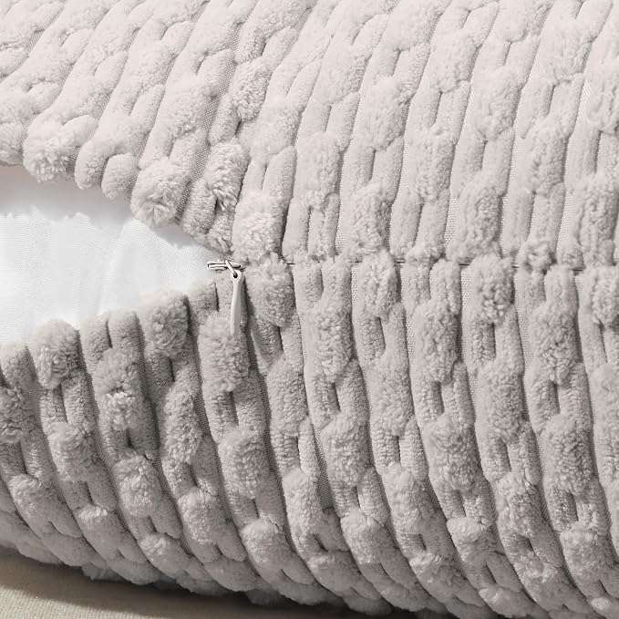 Softalker Corduroy Decorative Throw Pillow Covers 16x16, Set of 2, Grey | Soft Boho Striped Pillow Cases, Couch Fluffy Cushion Covers for Farmhouse Home Decor Bed Living Room