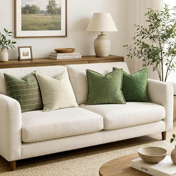 MIULEE Decorative Couch Throw Pillow Covers 16x16 Inch Cream White 2 Pack | Farmhouse Pillow Covers with Stitched Edge, Soft Chenille Cushion Cases, for Sofa Bed Living Room Home Decor