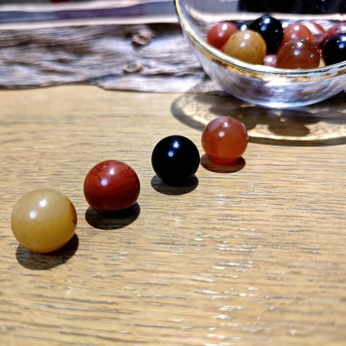 20Pcs 16mm Gemstone Spheres Natural Stone Balls Polished Assorted Small Marbles -Black Agate*5,Red Agate*5,Red Jasper*5,Yellow Jade*5