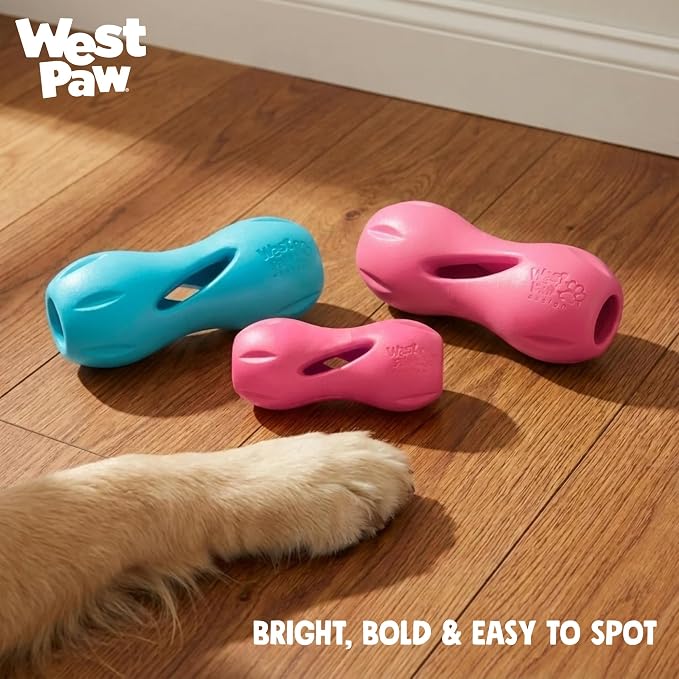 WEST PAW Qwizl Durable Zogoflex Dog Puzzle Toy for Mental Stimulation, and Enrichment - Treat Dispensing for Bully Sticks and Dental Sticks - Dishwasher Safe - Made in USA - Small - Teal
