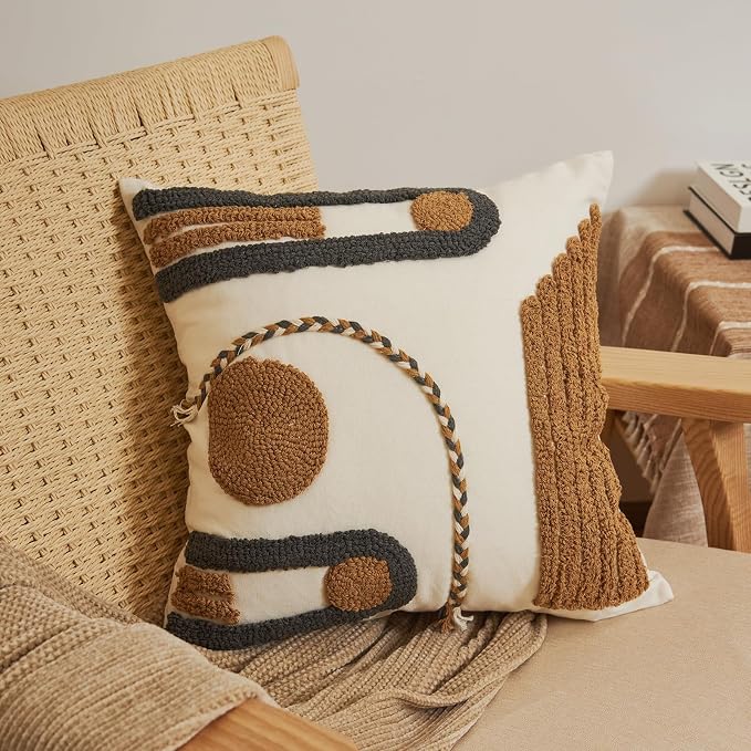 lifein 18x18 Pillow Covers-Throw Pillow Cover Tufted Boho Jacquard Pillow Covers Farmhouse Decorative Pillow Cover Pillow Cases for Gift Couch Sofa Bed Chair Living Room Home Decor
