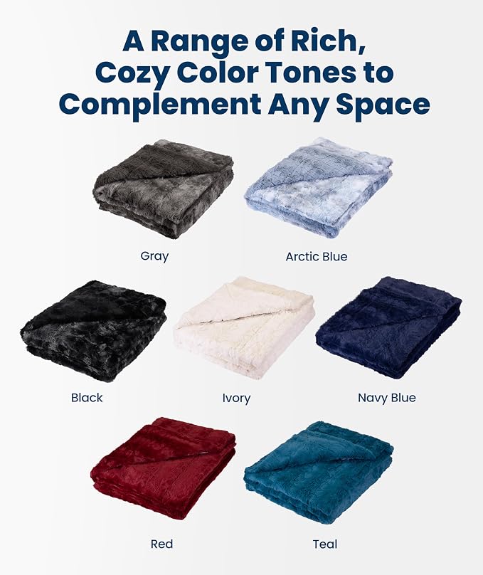 Everlasting Comfort Soft & Comfortable Black Faux Fur Throw Blanket for Couch - (50"x65") Minky & Fluffy Fall Blankets & Throws, Plush Fuzzy Cover for Bed, Sofa & Living Room - Cozy Home Decor