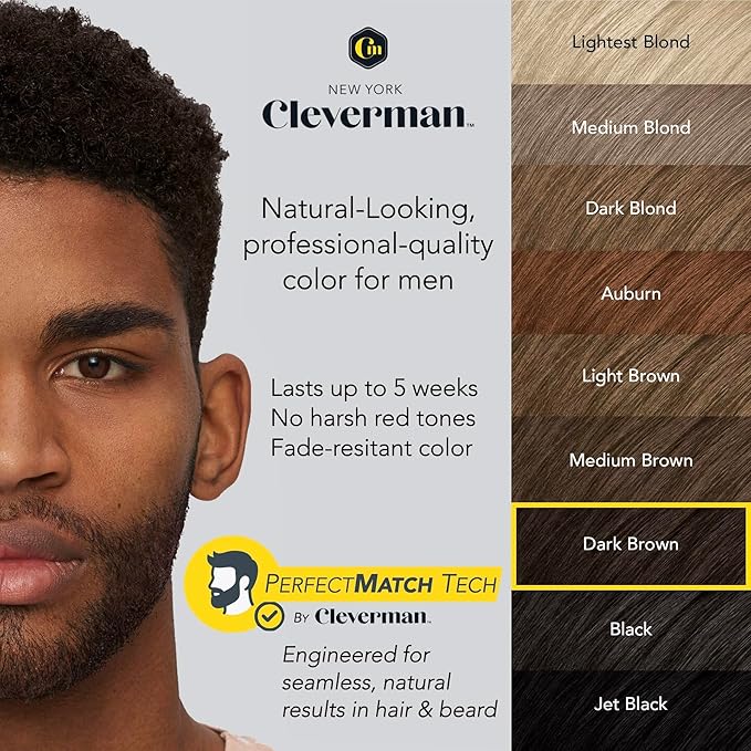 2X Reusable Hair & Beard Dye for Black Men – Dark Brown | Up to 10 Uses, 7 Minutes | Natural Gray Coverage, No-Drip Cream with SkinArmour® – Cleverman