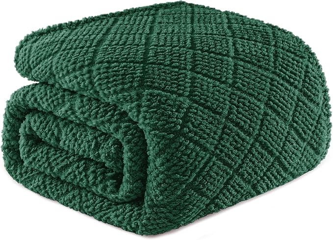 Whale Flotilla Soft Fleece Queen Size Blanket for Bed, Emerald Green | Jacquard Waffle Blankets for Home Decor, Lightweight and Cozy, All Season Suitable, 90x90 Inch