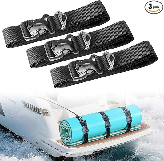 3 Pcs Floating Mat Straps with Quick-Release Double Lock Buckle, Multifunctional Floating Water Mat Straps with Hole Buckle & Carry Handle for Baby Crawling Mat, Yoga, Camping