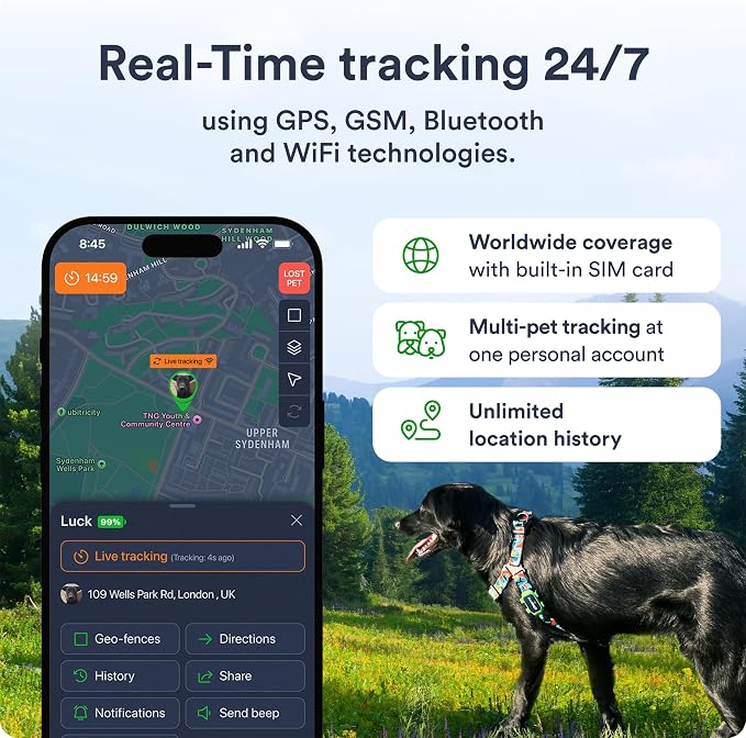 Petloc8 Dog GPS Tracker for Dogs, 4G LTE Real Time Tracking & Geo-Fence Alert, Waterproof-Long-Life Battery Pet Tracking Device for Small Medium Large Dogs, Collar-Compatible(Subscription Required)