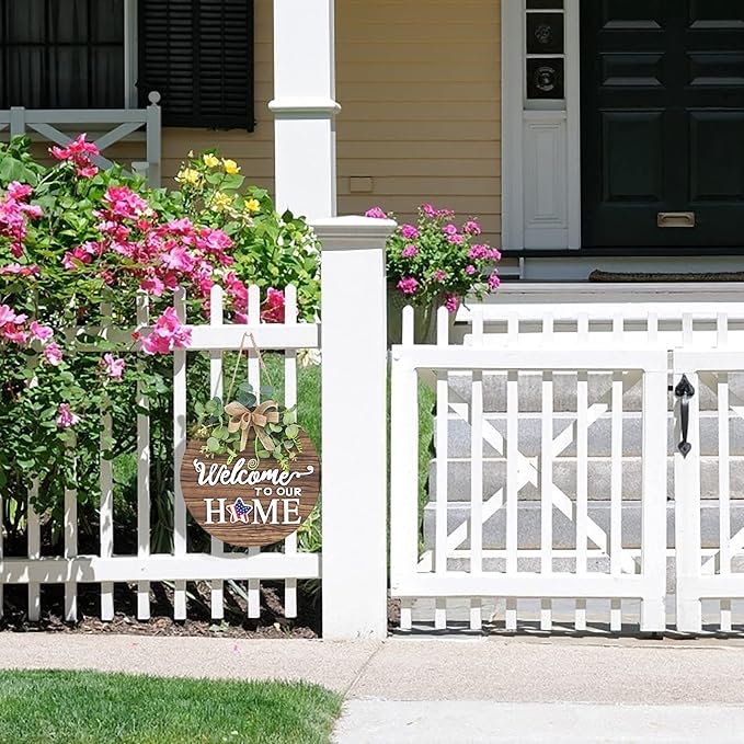 Interchange Welcome Sign Front Door Wreaths for Spring Fall Summer Winter | Rustic Wood Wreaths for Wall Home House Warming gifts Outdoor Farmhouse Porch All Seasons Holiday Halloween Christmas