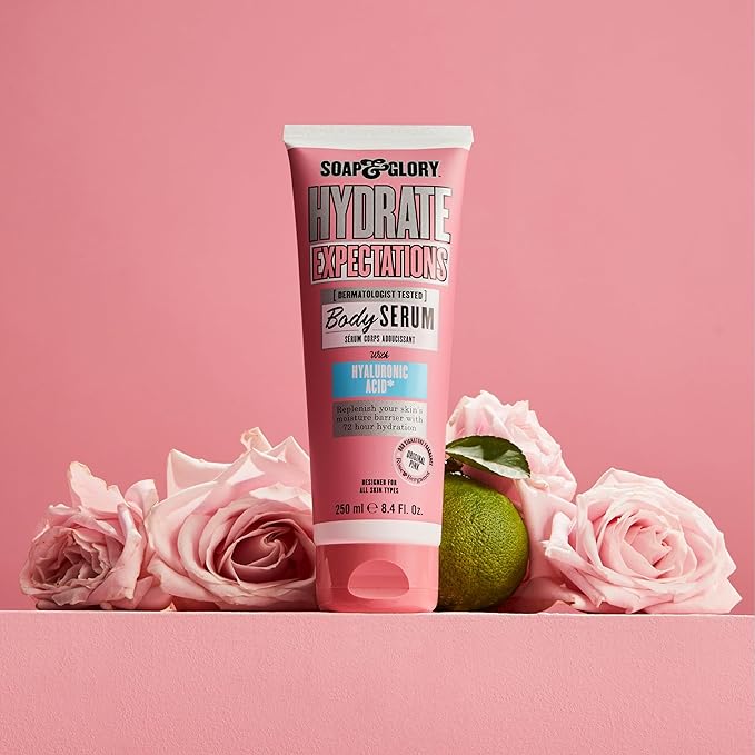 Soap & Glory Hydrate Expectations Body Serum - Thirst Quenching Hyaluronic Acid - Full-Coverage, Lightweight, Fast Absorbing Vegan Moisturizing Body Serum (8.4 Fl Oz) (Pack of 2)