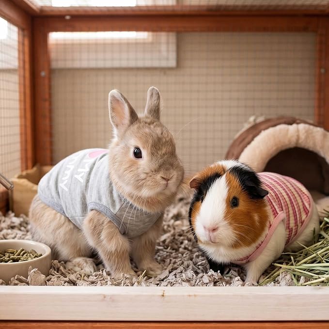 Guinea Pig Clothes (2-Pack), Striped Small Animal Vest T-Shirt | Soft Breathable Small Pet Apparel & Costume for Rat, Guinea Pig, Rabbit, Chinchilla, Ferret, Kitten