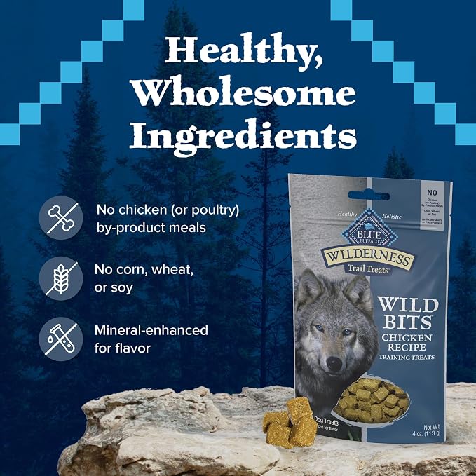 Blue Buffalo Wilderness Wild Bits Chicken Soft & Chewy Dog Treats, 4 oz | Real Chicken #1 Ingredient, High Protein & Grain-Free, Bite-Sized Training Treats Made with Natural Ingredients