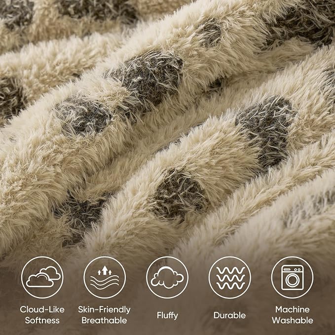 Snuggle Sac Leopard Luxury Faux Fur Blanket Twin Size for Bed Sofa,Ultra Soft Cozy Oversized Fluffy Blanket for Couch Living Room,Brown Leopard,60x80 inches