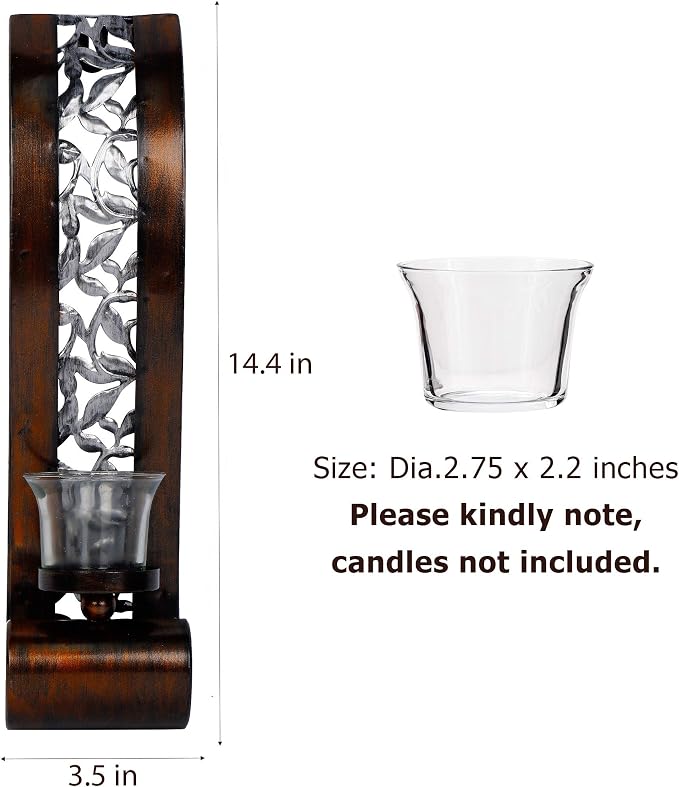 Shelving Solution Wall Sconce 14.4 x 3.5 Inch, with Tea Light Candle Holder Antique Bronze Style Metal Wall Art Decorations for Living Room, Bathroom, Dining Room and Office, Set of 2
