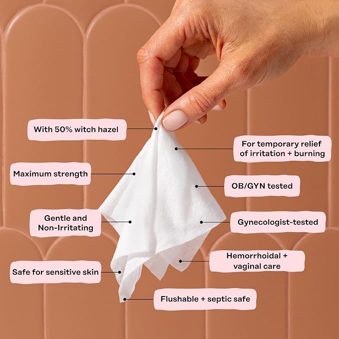 The Honey Pot Company - Feminine Wipes - Soothing Witch Hazel - Postpartum Essentials, Herbal Infused w/Witch Hazel, Ginger, and Rose - Flushable Wipes, Pregnancy Safe, pH Feminine Care - 20ct