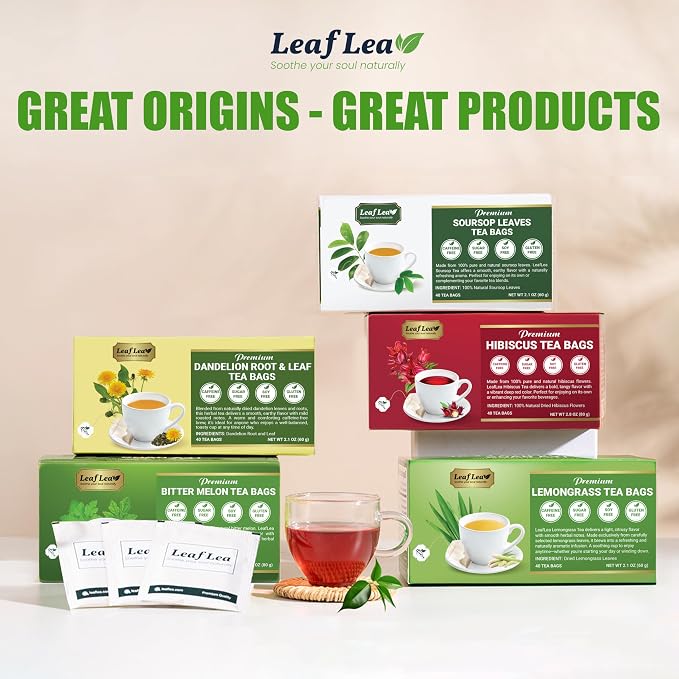 LeafLea Dandelion Root & Leaf Tea Bags, Gut Health Support, 160 Count | Natural Roasted Dandelion Herbal Blend, Te De Diente De Leon, Caffeine-Free, Vegan, Convenient 4 Pack
