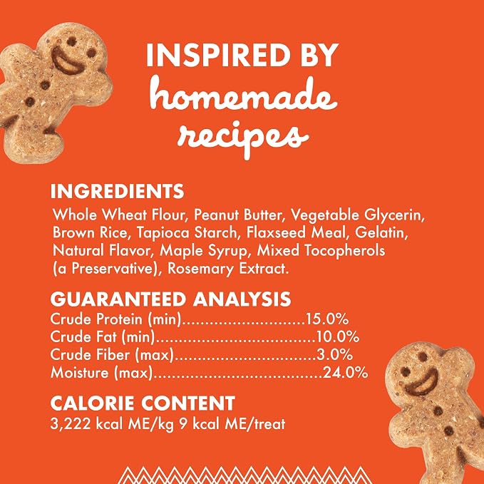 Buddy Softies Soft & Chewy Dog Treats Peanut Butter 20 oz. Jar | All Life Stages, Gingerkid Shape, Minimally Processed, Free of Corn, Soy, Artificial Flavors, Colors and Preservatives