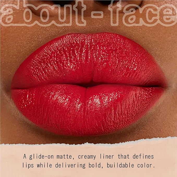 about-face Matte Fix Lip Pencil Sound The Alarm – Long-Wear, Creamy Matte Lip Liner with Hyaluronic Acid & Vitamins C & E – Vegan, Cruelty-Free, Clean Beauty – 0.042 oz (Bright Cherry Red)