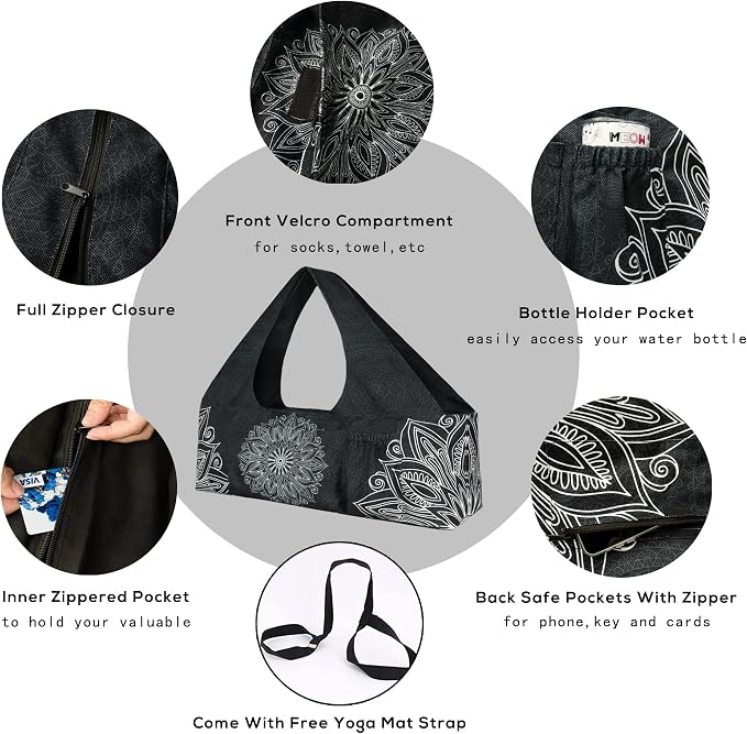 Yoga Mat Bag - Large Yoga Bag with Yoga Mat Strap, Zipper and Pockets - Yoga Bags and Carriers Fits All Your Stuff - Personalized Yoga Mat Bags for Women Fits Most Size Mats