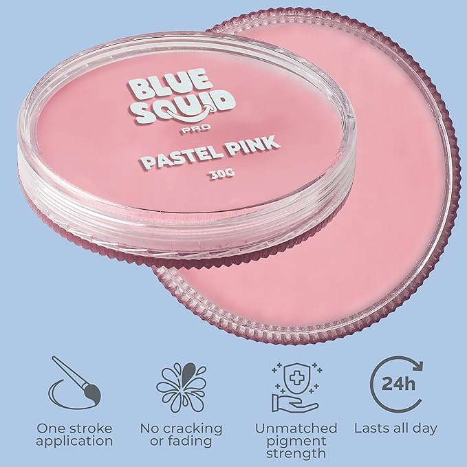 Blue Squid Face Paint Water Based Single Cake Professional Face Paint & Body Paint - Water Activated, Kids Adults Face Painting for Costume, Halloween Makeup, Cosplay - Classic Pink Face Paint 30g