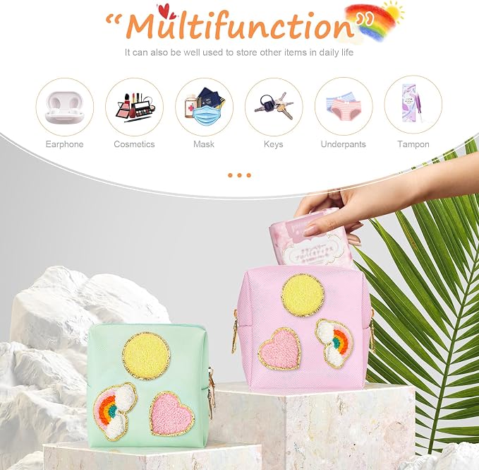 2 Pack Period Bag, PU Leather Sanitary Napkin Storage Bag for Feminine Pads Liners Tampons and Reusable Pads,Functional Sanitary Pads Pouches First Period Kit for Women Ladies Gift
