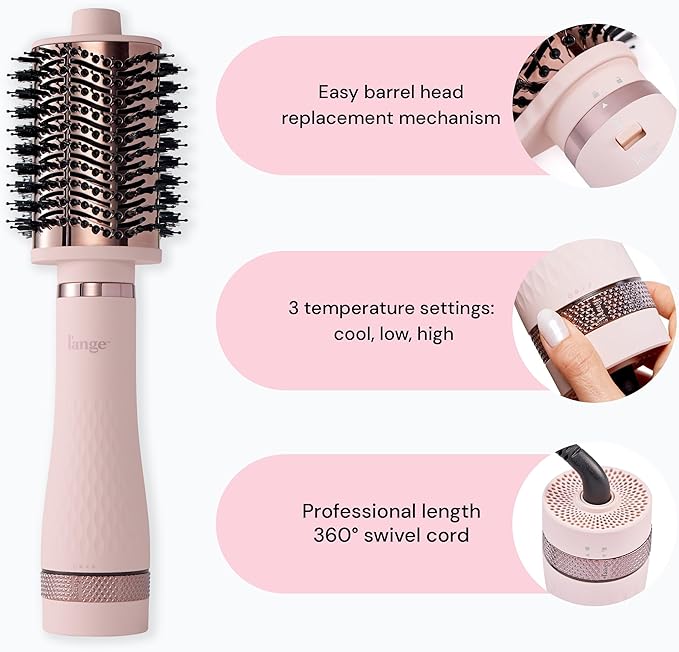 L'ANGE HAIR Multi-Volume Series Blow Dryer Brush | Interchangeable Hair Dryer Brush with Ionic Titanium Barrel for Smooth, Voluminous Styling | Blush - Oval 75mm