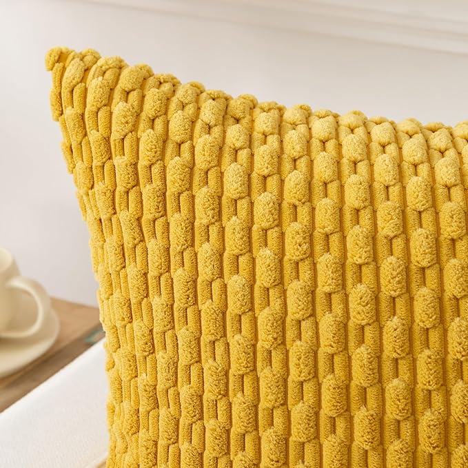 Kevin Textile Soft Corduroy 14"x22" Pillow Cover 1 Pack, Mustard Yellow | Boho Stripe Plush Corduroy Decorative Oblong Cushion Cover Modern Farmhouse Home Decor for Sofa Couch Bed Chair