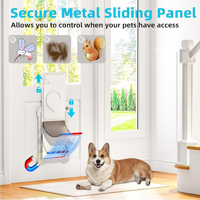 3-Flap Steel Medium Dog Door for Door with Metal Sliding Lock Panel | Energy Efficient Pet Door with Steel Frame, Telescoping Tunnel,Never Rust Ruff Weather Doggie Door（Pets Up to 40 Lb）