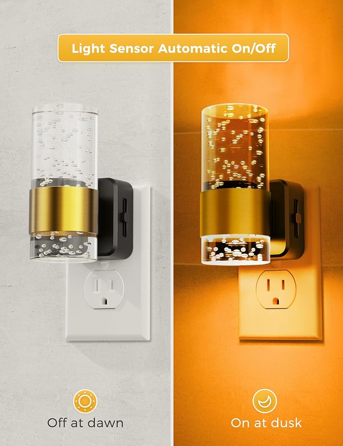 L LOHAS LED Night Light, Modern Night Lights Plug into Wall | 2 Pack Dimmable Amber Night Light with Auto Light Sensor, Wall Sconce-style Design Nightlight for Bathroom, Bedroom, Hallway