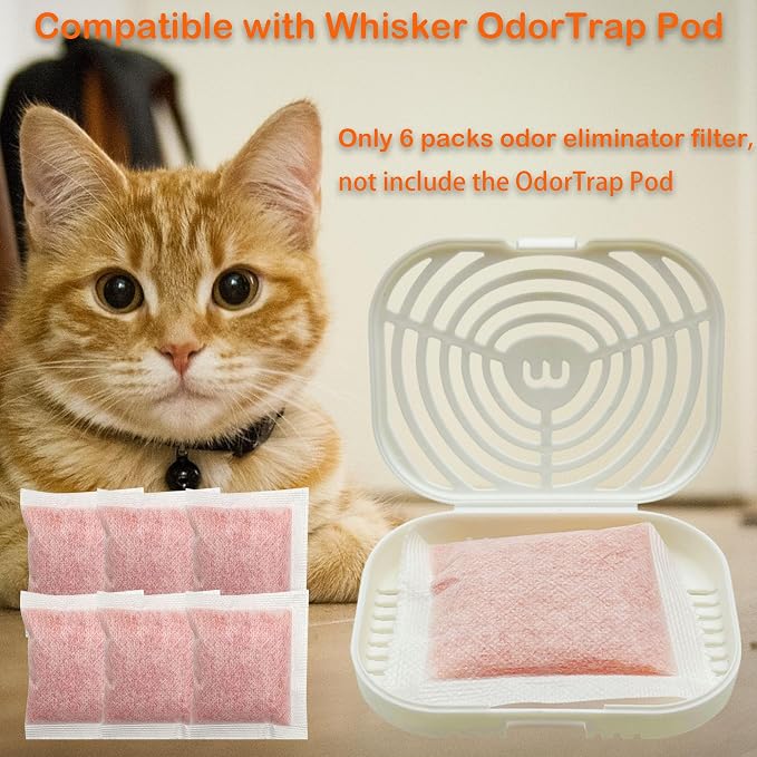 Odor Removing Refills Compatible with Whisker OdorTrap Pod | Odor Eliminator for Litter-Robot 4 Filter Pocket /for Litter-Robot 3 Waste Drawer (6 Pack)