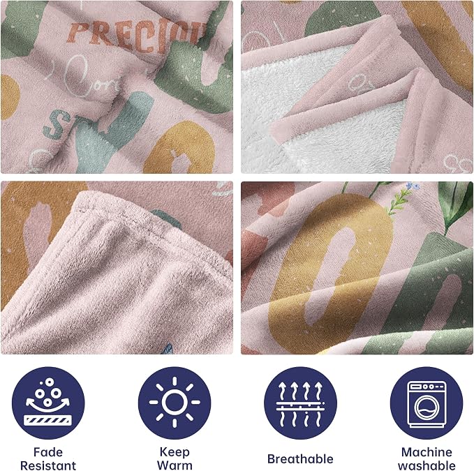 Baptism Gifts for Girl, Christian Floral Blanket for Women | Religious Birthday Gift for Women, Blanket for Mom Daughter Sister Friend, Confirmation Spiritual Gift for Her