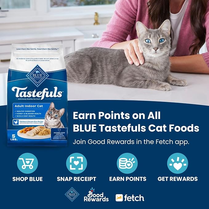 Blue Buffalo Tastefuls Chicken & Brown Rice Senior Dry Cat Food, 7 lb | Chicken & Brown Rice Recipe, For Cats 7 Years and Older, Antioxidant-Rich LifeSource Bits