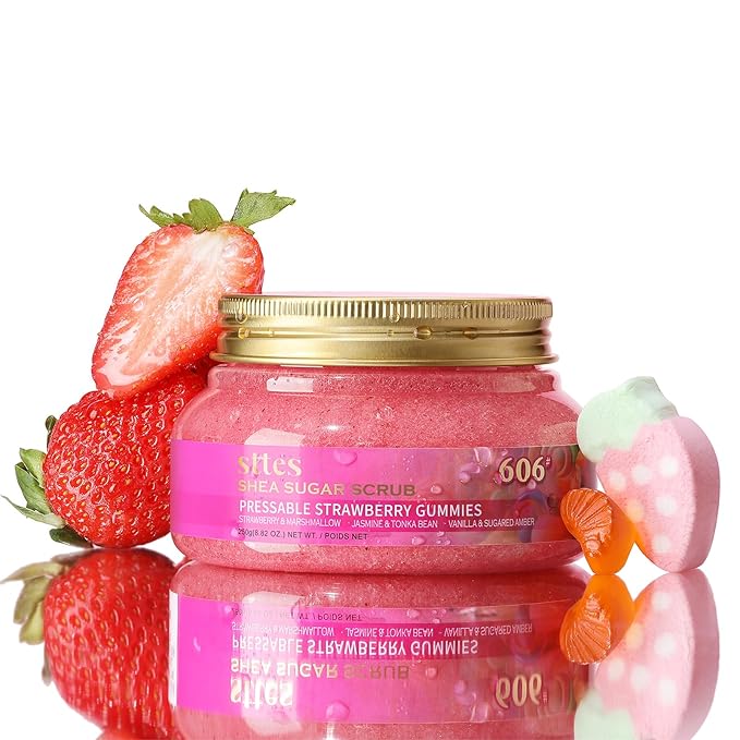 Sttes Smell Rio Shea Sugar Body Scrub 606 (Pressable Strawberry Gummies) – Strawberry Candy Scent Shower Treatment 250g